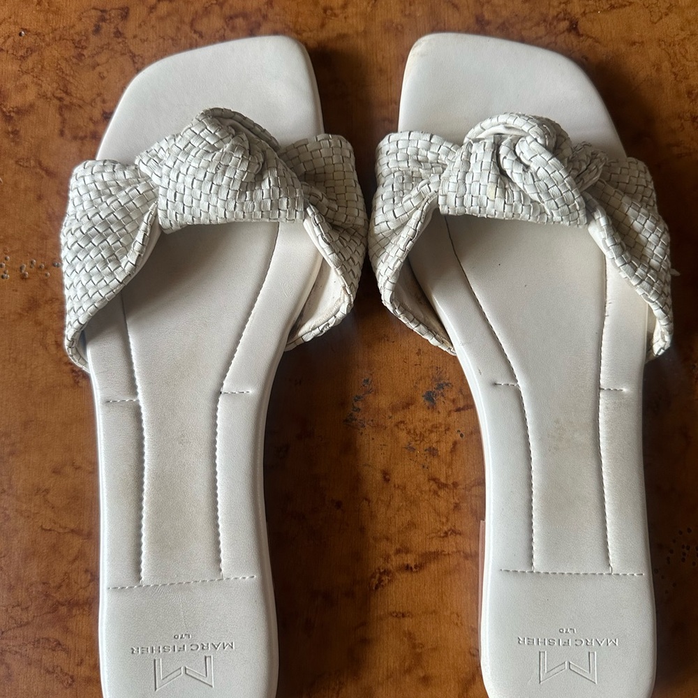 Marc Fisher Ivory Woven Slide Sandals